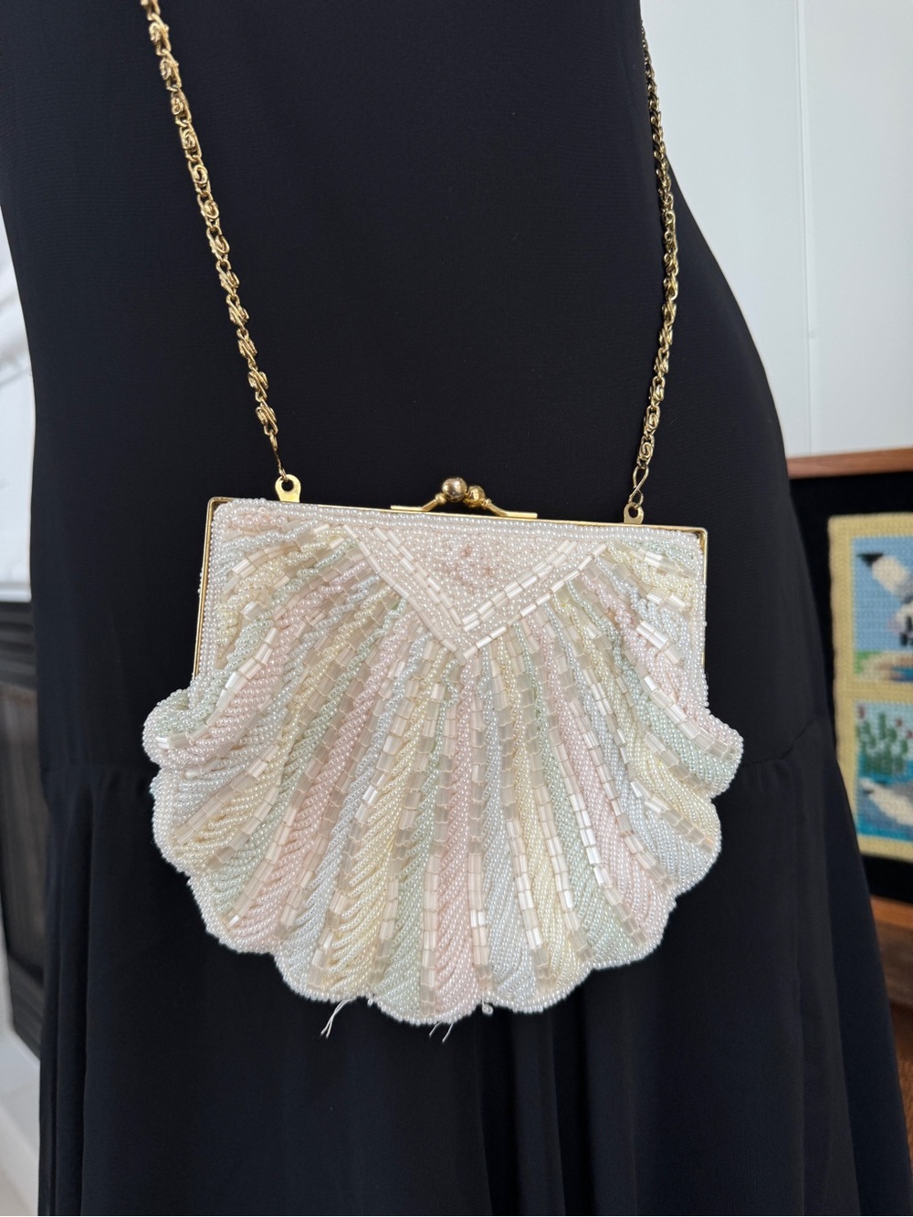 La Regale Pastel Beaded Shell Mini Bag in Ivory